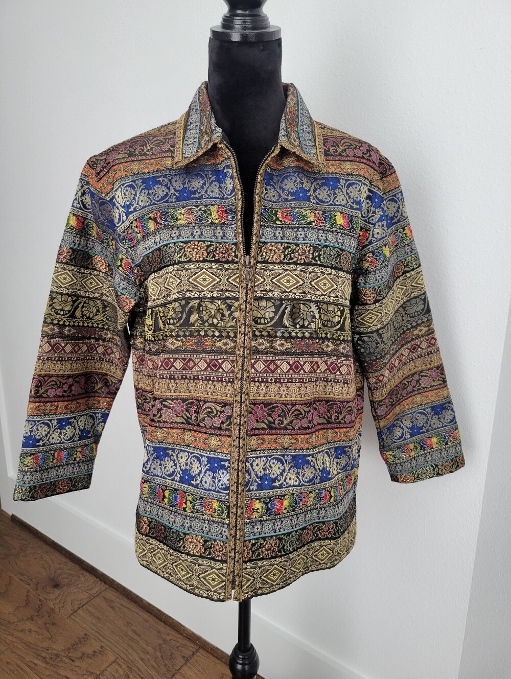 Vintage Chico's Design Multicolor Bohemian Zip-Front Jacket